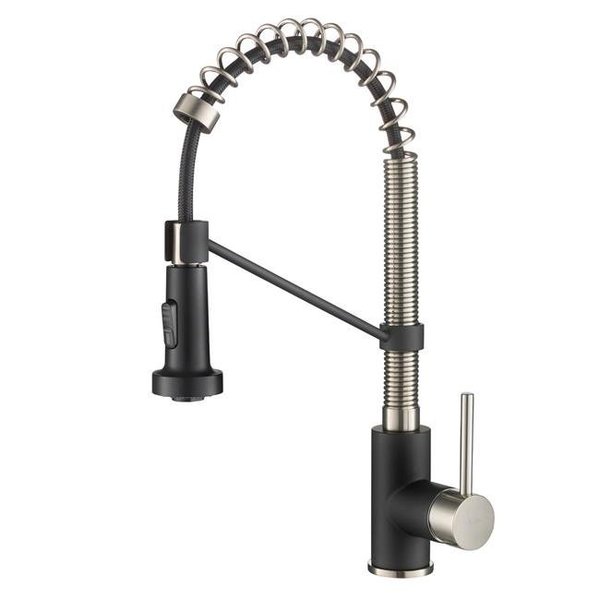 Daniel Kraus Kraus KPF-1610SSMB 18 in. Commercial Kitchen Faucet with Dual Function Pull Down Sprayhead in Stainless Steel; Matte Black KPF-1610SSMB